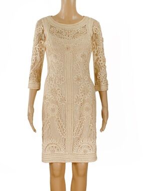 Sue Wong Nocturne Ivory Cream Appliqué Bodice Lace Cocktail Bridal Dress